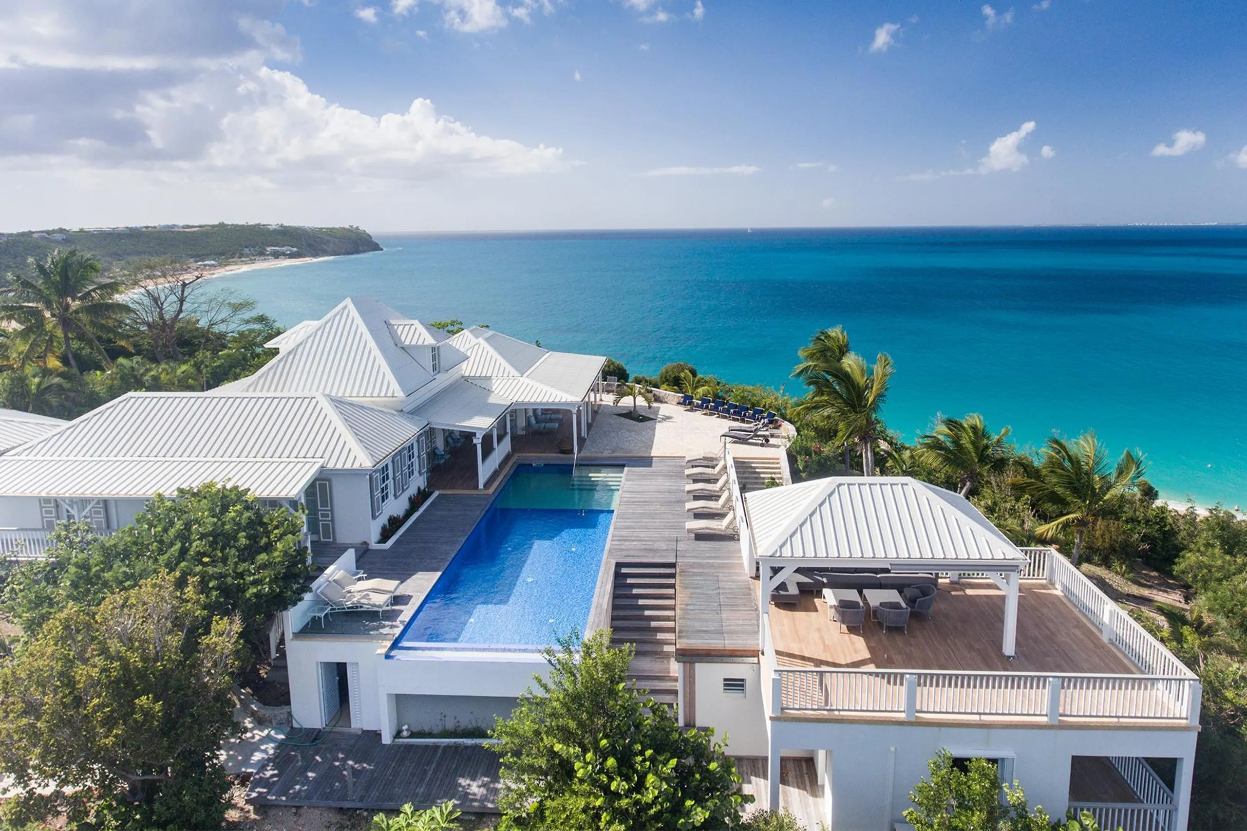 French Caribbean Architecture with Modern Interiors Villa with 270 Degree Views of the Caribbean and Infinity Pool, Terres Basses