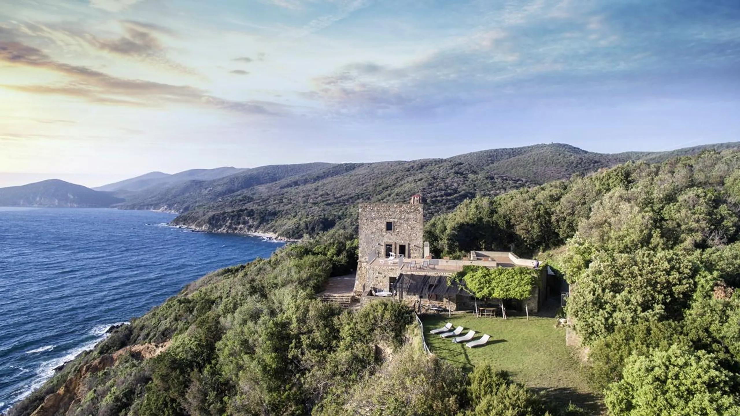 Seaside 15th-Century Tower Villa Panoramic Sea Views, Garden, and Beach Access, Orbetello