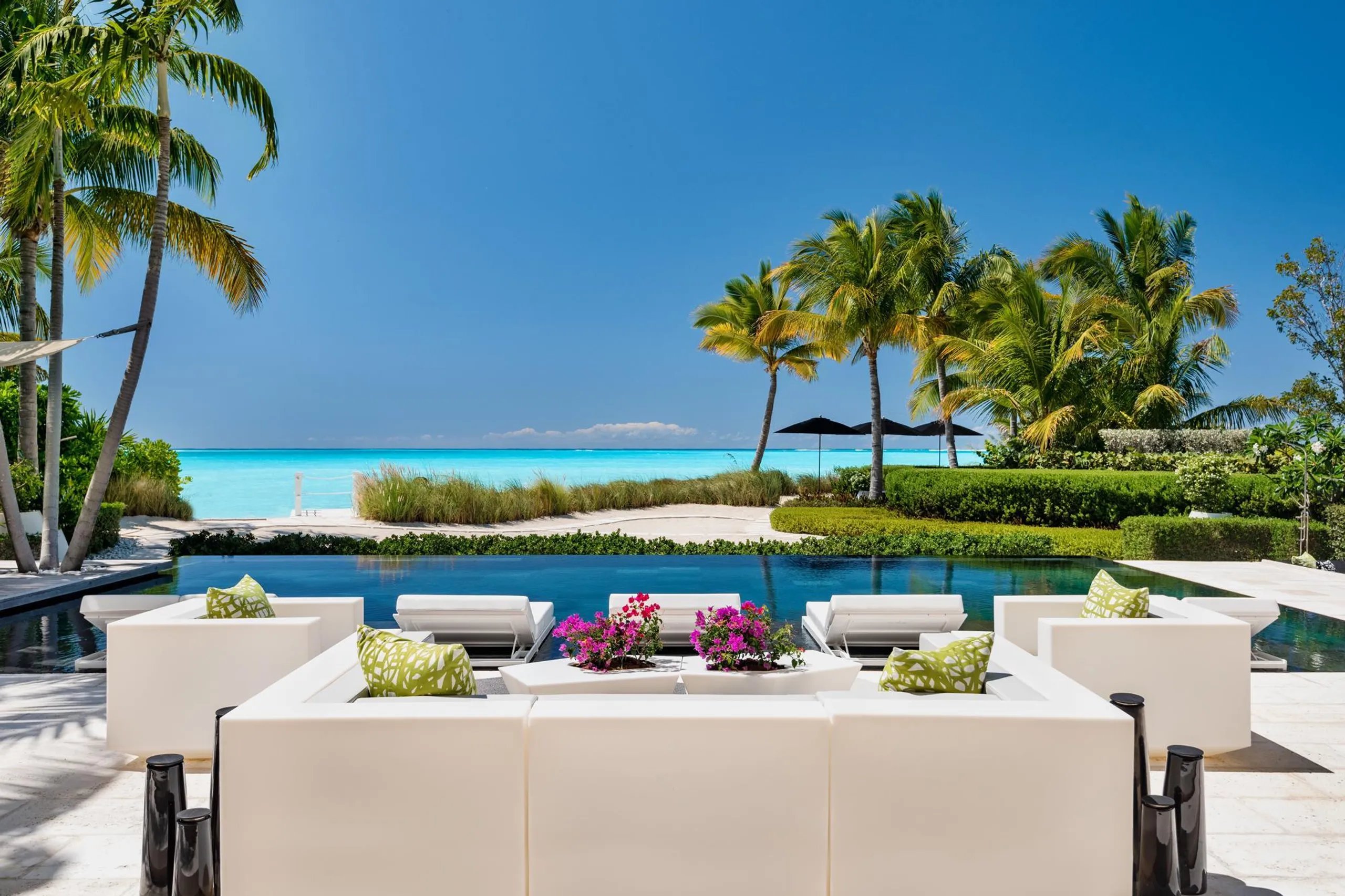 Modern Contemporary Villa with Negative Edge Black Volcanic Rock Pool, Grace Bay