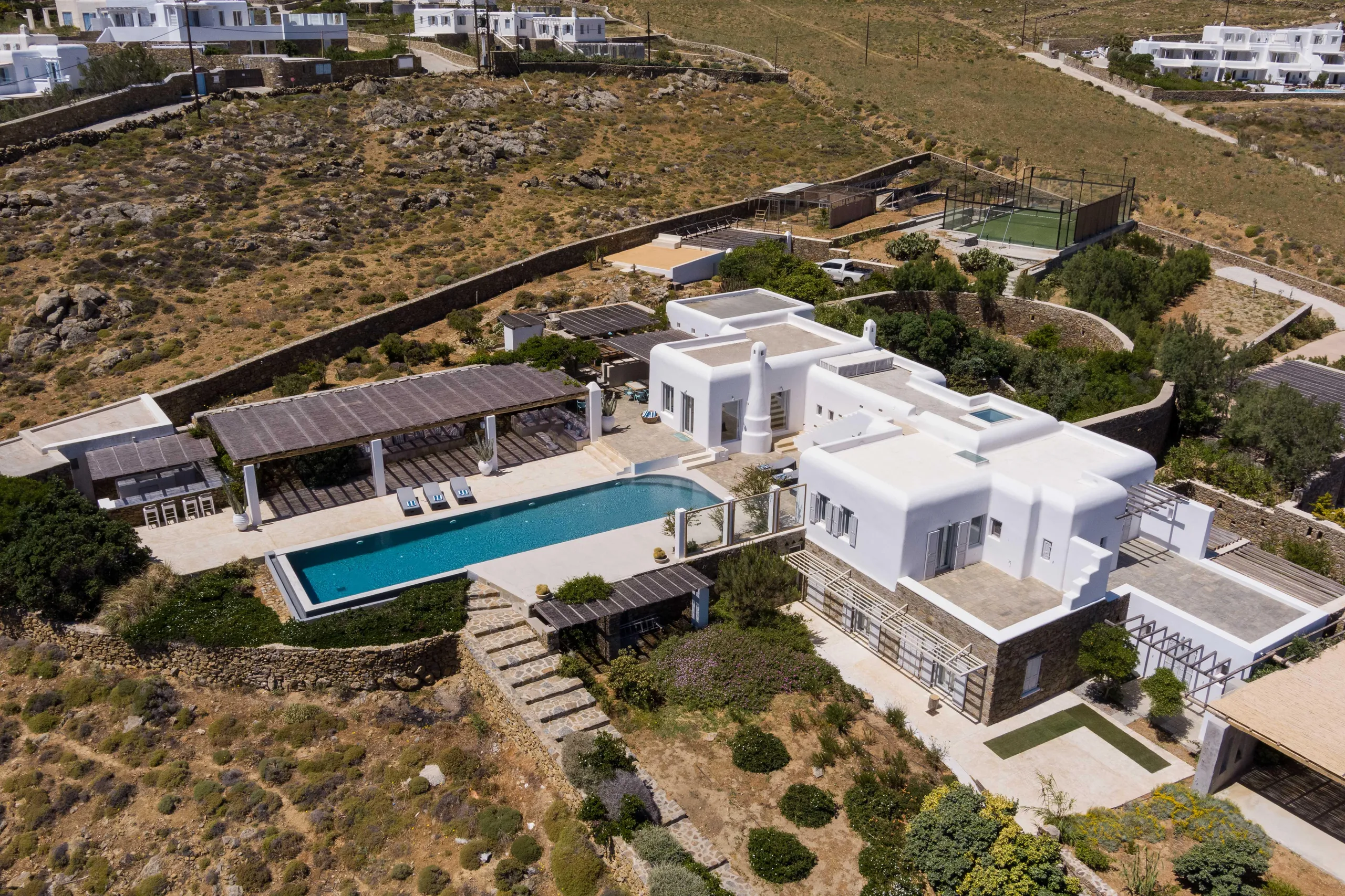 Immaculate Mykonos Villa with Designer Touches, Private Pool, Padel Court, and Panoramic Mediterranean Views, Mykonos