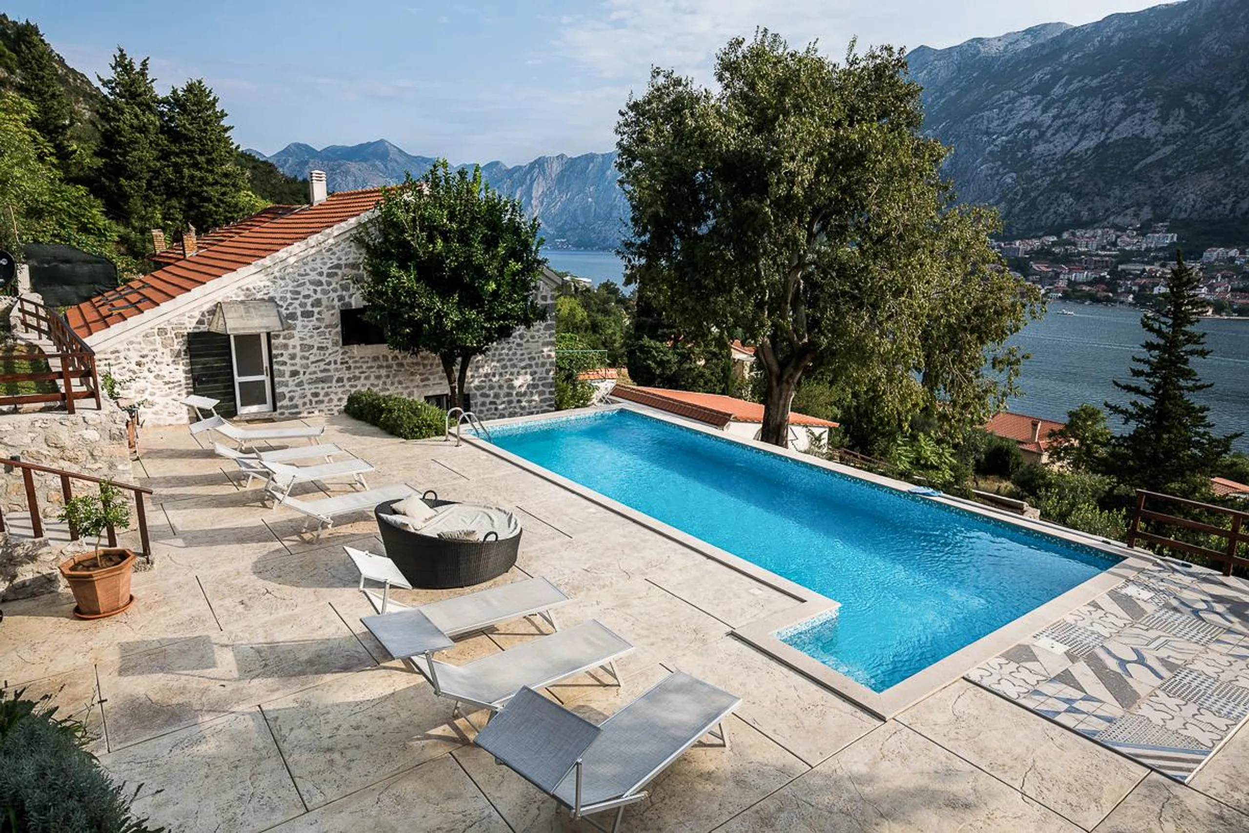 Calming Rustic Villa with Private Pool and Views of the Glittering Bay, Montenegro
