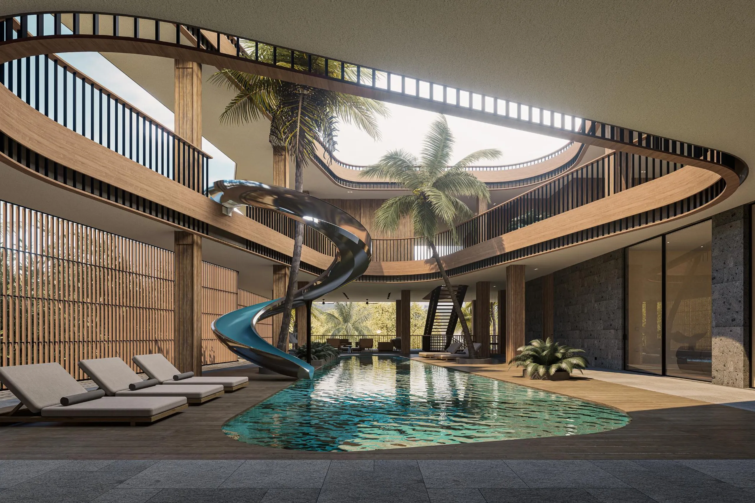 Architectural Masterpiece in Pererenan, Bali with Private Pool, Waterslide and Rural Views — photograph 2