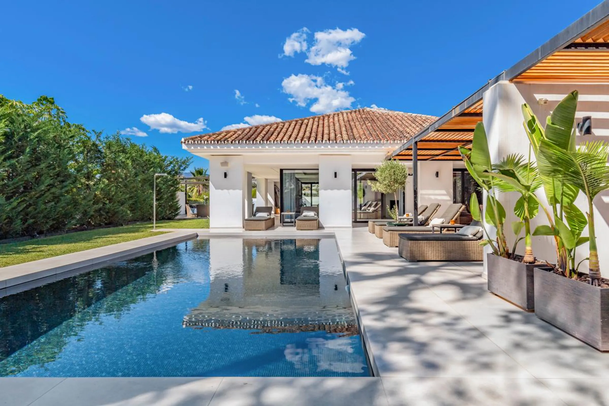 Stunning Scandinavian-Inspired Villa with Spacious Living Areas, Pool, and Valley Views in Puerto Banus, Marbella