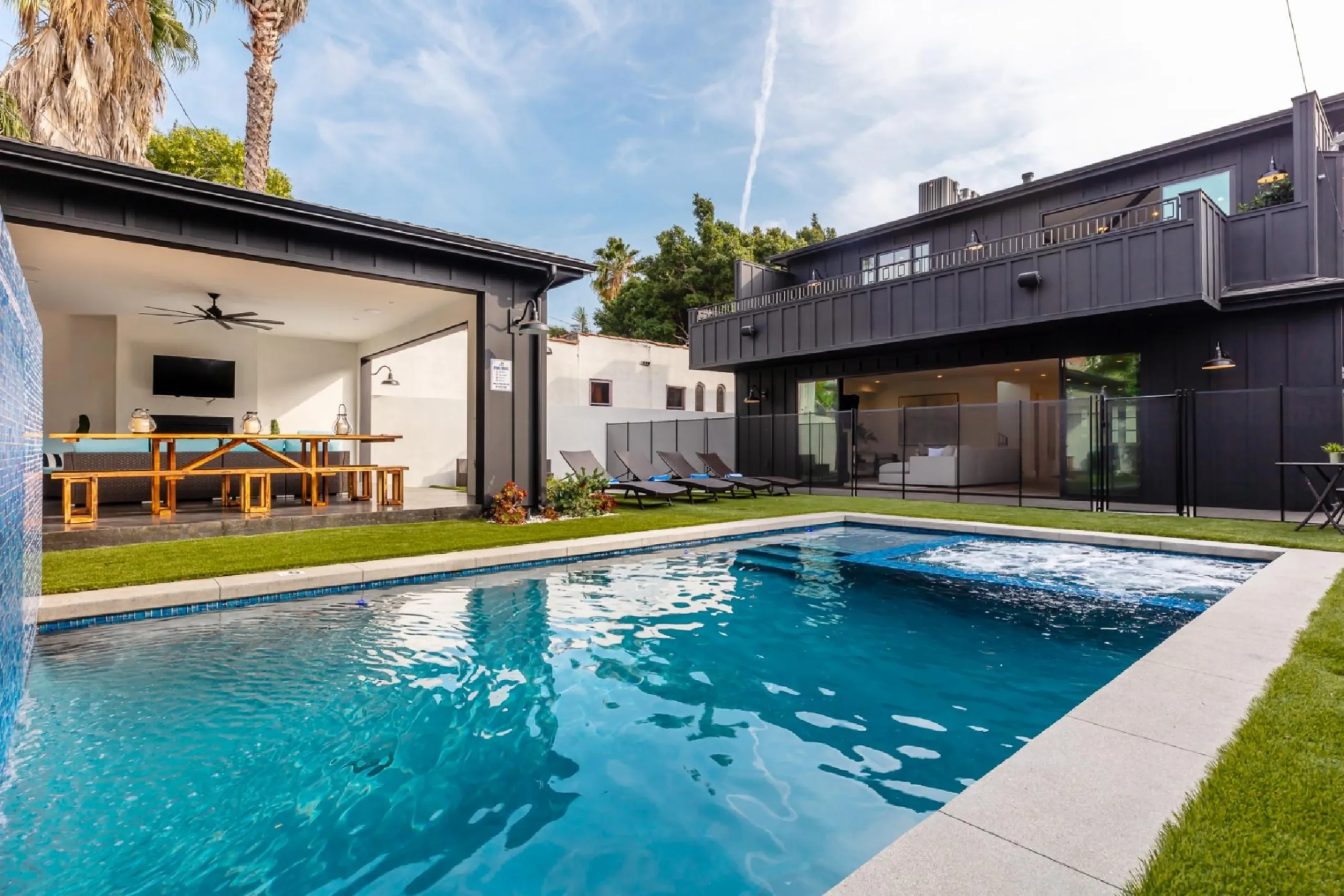 Luxury Modern Farmhouse Estate with Private Waterfall Pool, Los Angeles