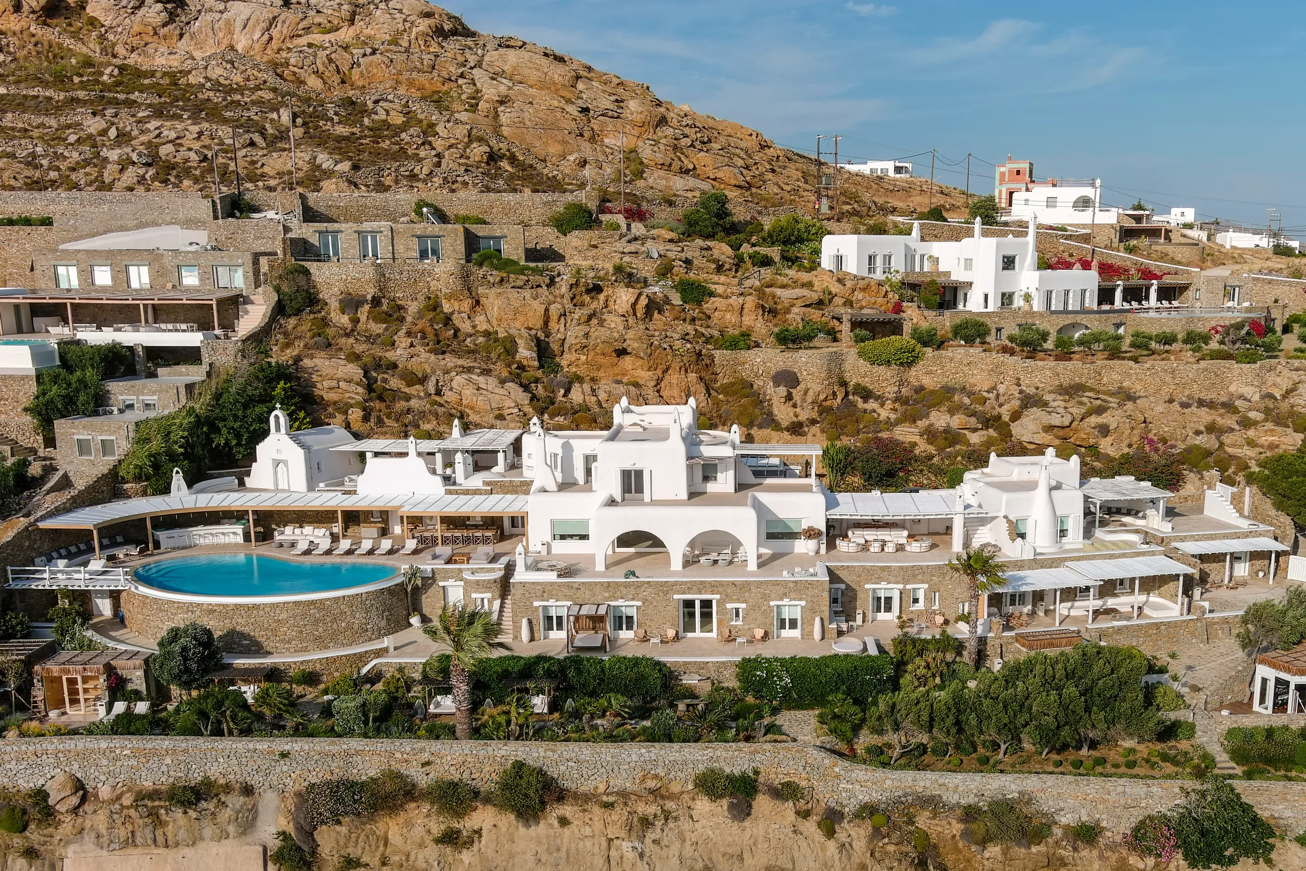 Superior Mykonos Accommodation with Private Pool, Sauna and Overlooking Port, Tourlos